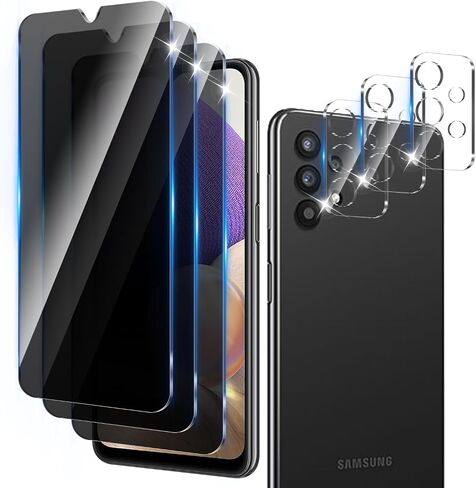 3+3 Pack Privacy Screen Protector Designed for Samsung Galaxy A23 4G/5G With 3 Pack Camera Lens Protector,Full Coverage Anti-Spy Tempered Glass Film,9H Hardness,Bubble Free,Easy to Install in Saudi Arabia