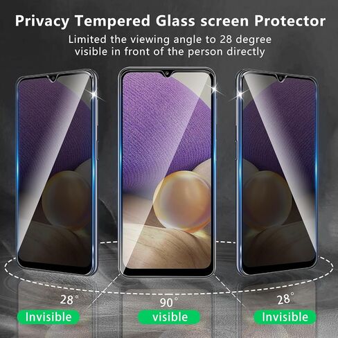 3+3 Pack Privacy Screen Protector Designed for Samsung Galaxy A23 4G/5G With 3 Pack Camera Lens Protector,Full Coverage Anti-Spy Tempered Glass Film,9H Hardness,Bubble Free,Easy to Install in Saudi Arabia