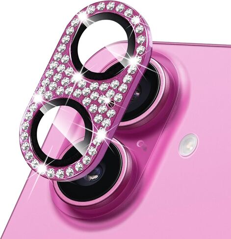 Compatible with iPhone 16 and 16 Plus Camera Lens Protector, Bling Rhinestone Sparkle Diamond 9H Tempered Glass Lens Cover Shockproof Full Protective Camera Cover in Saudi Arabia
