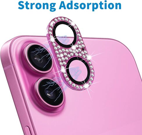 Compatible with iPhone 16 and 16 Plus Camera Lens Protector, Bling Rhinestone Sparkle Diamond 9H Tempered Glass Lens Cover Shockproof Full Protective Camera Cover in Saudi Arabia