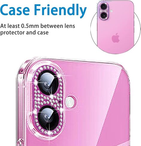 Compatible with iPhone 16 and 16 Plus Camera Lens Protector, Bling Rhinestone Sparkle Diamond 9H Tempered Glass Lens Cover Shockproof Full Protective Camera Cover in Saudi Arabia