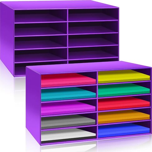 Fuutreo 2 Pieces Classroom Paper Storage Organizer Construction Paper Storage Sturdy Cardboard Classroom Mailboxes Literature Craft Organizer for Home Office (White,10 Slots) in Saudi Arabia
