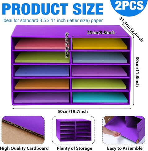 Fuutreo 2 Pieces Classroom Paper Storage Organizer Construction Paper Storage Sturdy Cardboard Classroom Mailboxes Literature Craft Organizer for Home Office (White,10 Slots) in Saudi Arabia