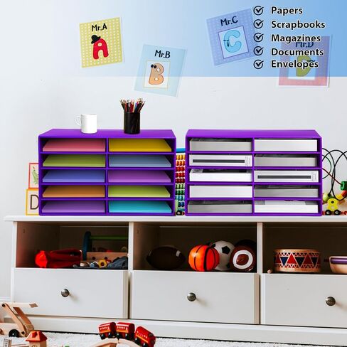 Fuutreo 2 Pieces Classroom Paper Storage Organizer Construction Paper Storage Sturdy Cardboard Classroom Mailboxes Literature Craft Organizer for Home Office (White,10 Slots) in Saudi Arabia
