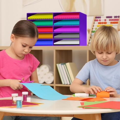 Fuutreo 2 Pieces Classroom Paper Storage Organizer Construction Paper Storage Sturdy Cardboard Classroom Mailboxes Literature Craft Organizer for Home Office (White,10 Slots) in Saudi Arabia
