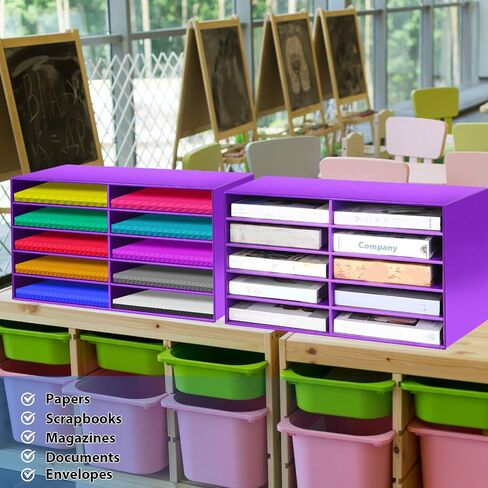 Fuutreo 2 Pieces Classroom Paper Storage Organizer Construction Paper Storage Sturdy Cardboard Classroom Mailboxes Literature Craft Organizer for Home Office (White,10 Slots) in Saudi Arabia