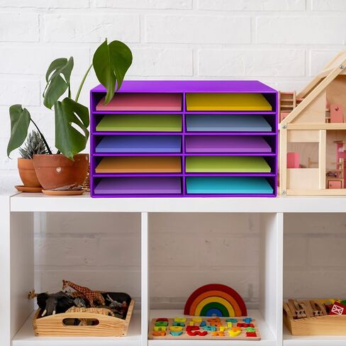 Fuutreo 2 Pieces Classroom Paper Storage Organizer Construction Paper Storage Sturdy Cardboard Classroom Mailboxes Literature Craft Organizer for Home Office (White,10 Slots) in Saudi Arabia