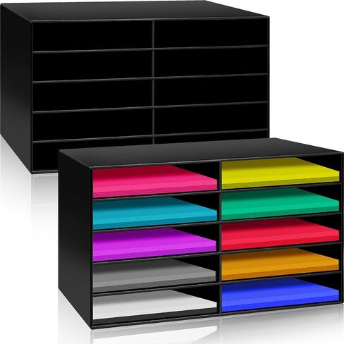 Fuutreo 2 Pieces Classroom Paper Storage Organizer Construction Paper Storage Sturdy Cardboard Classroom Mailboxes Literature Craft Organizer for Home Office (White,10 Slots) in Saudi Arabia