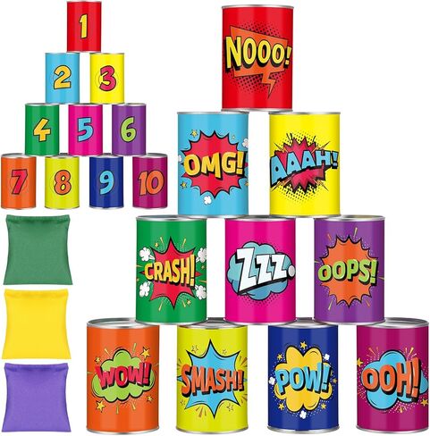 ShinyRelief 20 Pcs of Bean Bag Toss Game Carnival Knockdown Can Throwing Game Sets Including 10 Tin Cans and 10 Bean Bags Suitable for Kids Outdoor Lawn Yard Activities in Kuwait