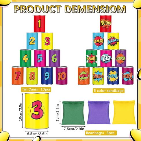 ShinyRelief 20 Pcs of Bean Bag Toss Game Carnival Knockdown Can Throwing Game Sets Including 10 Tin Cans and 10 Bean Bags Suitable for Kids Outdoor Lawn Yard Activities in Kuwait