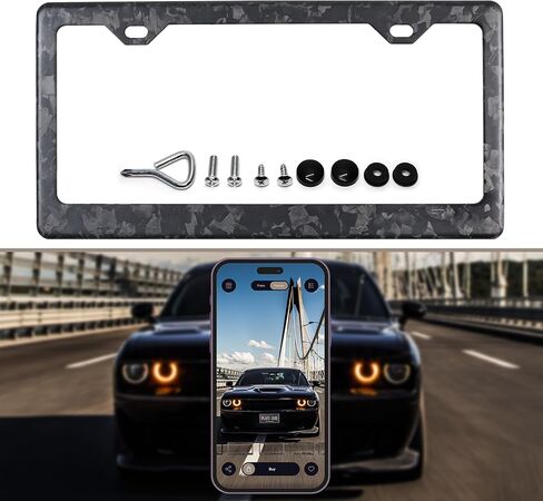 100% Real 3k Twill Weave Carbon Fiber Car License Plate Frame, UV Protection, Front Rear Universal Fit USA Canada Mexico Standard Size tag Holder (Red) in Saudi Arabia