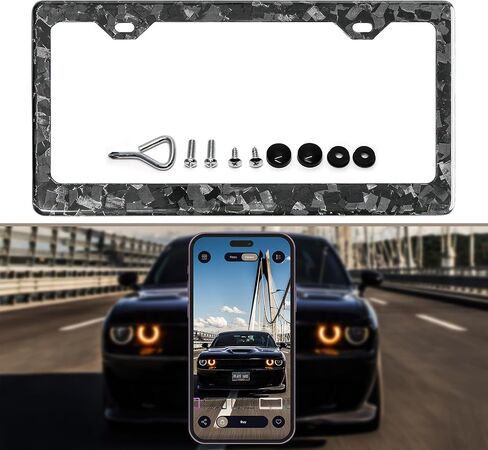 100% Real 3k Twill Weave Carbon Fiber Car License Plate Frame, UV Protection, Front Rear Universal Fit USA Canada Mexico Standard Size tag Holder (Red) in Saudi Arabia