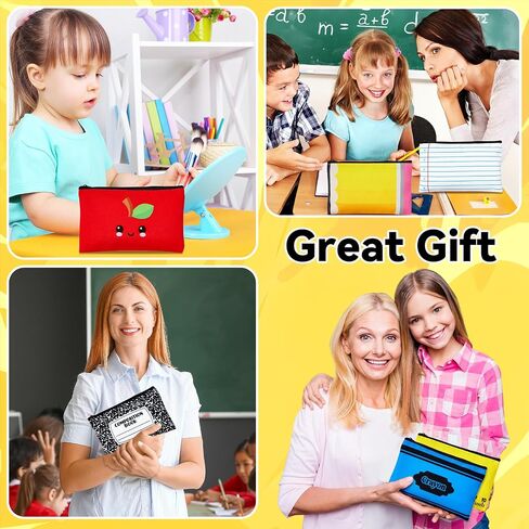 12PCS Back to School Makeup Bags Apple Notebook Cosmetic Bags Crayon Pencil Case Toiletry Travel Pouch Teacher Appreciation Gift for First Day of School Stationery Organizer Party Favors 7.1 x 4.3 In in Saudi Arabia