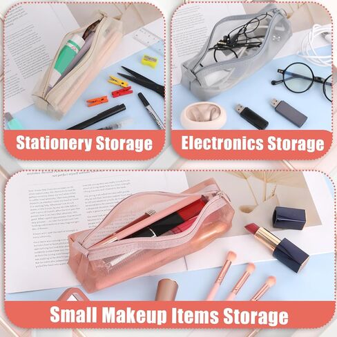 3Pcs Mesh Makeup Brush Bag, Small Makeup Pouch with Zipper Portable Clear Makeup Bags Small Mesh Zipper Pouch Mesh Cosmetic Bag for Home Office Travel Accessories Organizer in Saudi Arabia