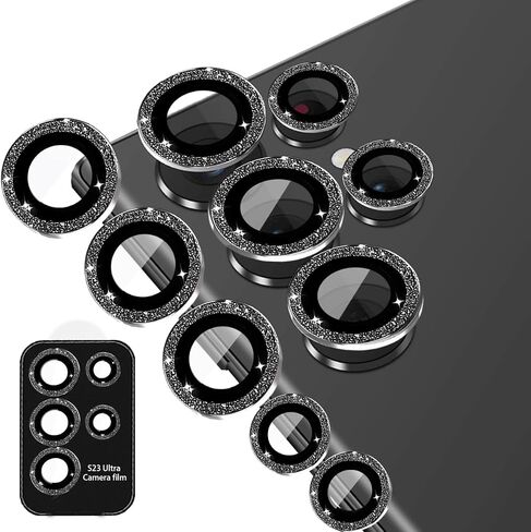 Compatible with Samsung Galaxy S24 Ultra Camera Lens Protector Glitter, S24 Ultra Camera Protector Bling, Camera Cover, Sparkle Ring Clear Tempered Glass, Case Friendly, (Silver) in Saudi Arabia
