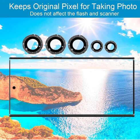 Compatible with Samsung Galaxy S24 Ultra Camera Lens Protector Glitter, S24 Ultra Camera Protector Bling, Camera Cover, Sparkle Ring Clear Tempered Glass, Case Friendly, (Silver) in Saudi Arabia