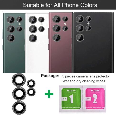Compatible with Samsung Galaxy S24 Ultra Camera Lens Protector Glitter, S24 Ultra Camera Protector Bling, Camera Cover, Sparkle Ring Clear Tempered Glass, Case Friendly, (Silver) in Saudi Arabia