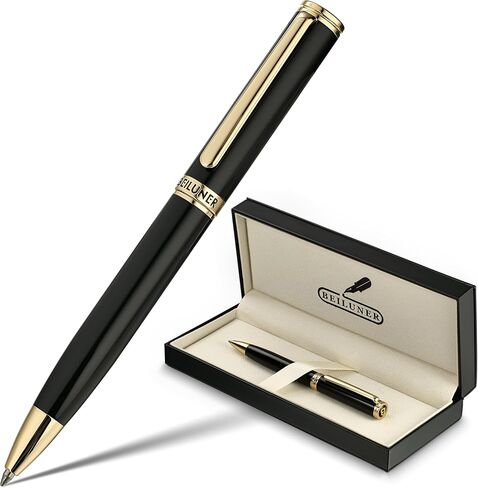 BEILUNER Luxury Gel Pen with 24K Gold Finish, Black Piano Lacquer, Classic Leather Box-Best Pen Gift Set for Men and Women, Professional, Executive, Office, Business Signature, Retractable Nice Pens in Kuwait