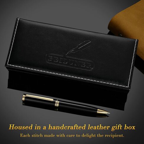 BEILUNER Luxury Gel Pen with 24K Gold Finish, Black Piano Lacquer, Classic Leather Box-Best Pen Gift Set for Men and Women, Professional, Executive, Office, Business Signature, Retractable Nice Pens in Kuwait