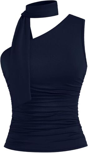 Milumia Women Y2K Out Out Club Rave Halter Drivf Top Shirt Ruchedless Off One Shouler Tank Top Top in Kuwait