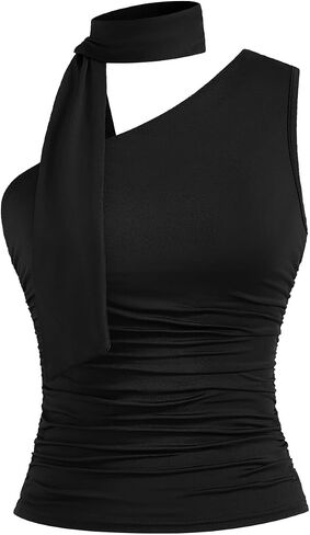 Milumia Women Y2K Out Out Club Rave Halter Drivf Top Shirt Ruchedless Off One Shouler Tank Top Top in Kuwait