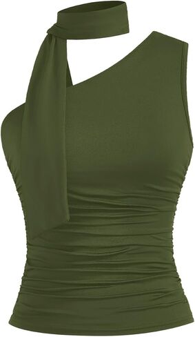 Milumia Women Y2K Out Out Club Rave Halter Drivf Top Shirt Ruchedless Off One Shouler Tank Top Top in Saudi Arabia