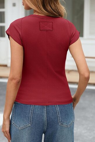 Tankaneo Womens Cap Sleeve Tops Crew Neck Ribbed Knit T Shirt Summer Casual Slim Fit Basic Tees Tshirt in Kuwait