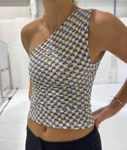 Women Y2k One Shoulder Tank Top Backless Flower Print Crop Camisole Sleeveless Floral Vintage Graphic Tee Streetwear in Saudi Arabia