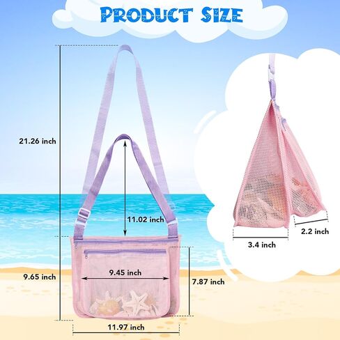 5 Pcs Sand Toys Beach Set Include 2 Metal Shovels,1 Foldable Beach Bucket & 1 Sand Sifter with 1 Mesh Beach Bag for Shells Collecting in Kuwait