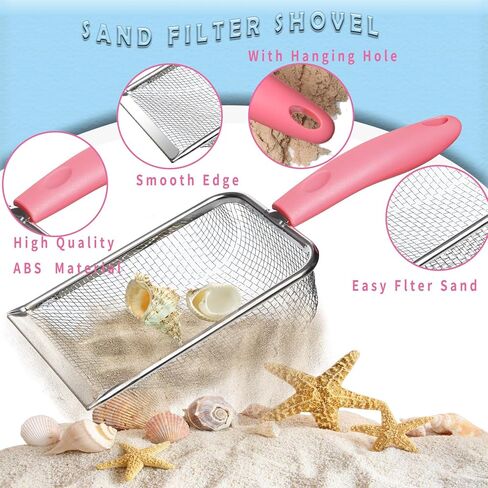 5 Pcs Sand Toys Beach Set Include 2 Metal Shovels,1 Foldable Beach Bucket & 1 Sand Sifter with 1 Mesh Beach Bag for Shells Collecting in Kuwait