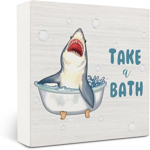 Wash Your Hands Shark Wooden Box Sign,Kids Bathroom Wood Box Sign,Funny Shark Bath Room Decor,Shark Lover Bathroom Decor 5x5 Inches in Saudi Arabia