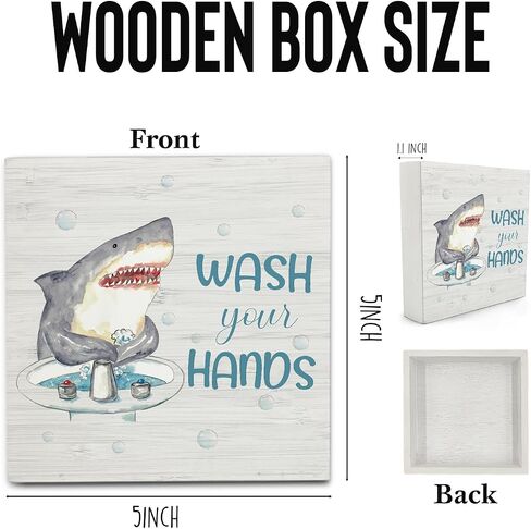 Wash Your Hands Shark Wooden Box Sign,Kids Bathroom Wood Box Sign,Funny Shark Bath Room Decor,Shark Lover Bathroom Decor 5x5 Inches in Saudi Arabia