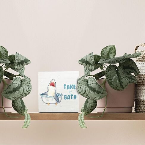 Wash Your Hands Shark Wooden Box Sign,Kids Bathroom Wood Box Sign,Funny Shark Bath Room Decor,Shark Lover Bathroom Decor 5x5 Inches in Saudi Arabia
