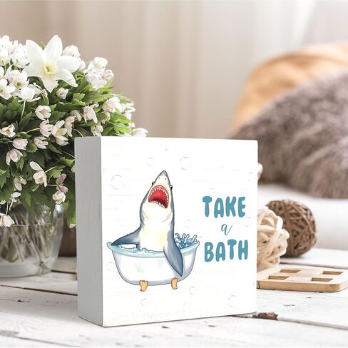 Wash Your Hands Shark Wooden Box Sign,Kids Bathroom Wood Box Sign,Funny Shark Bath Room Decor,Shark Lover Bathroom Decor 5x5 Inches in Saudi Arabia