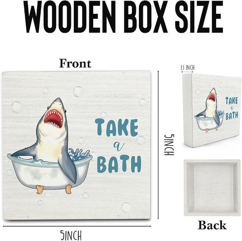 Wash Your Hands Shark Wooden Box Sign,Kids Bathroom Wood Box Sign,Funny Shark Bath Room Decor,Shark Lover Bathroom Decor 5x5 Inches in Saudi Arabia