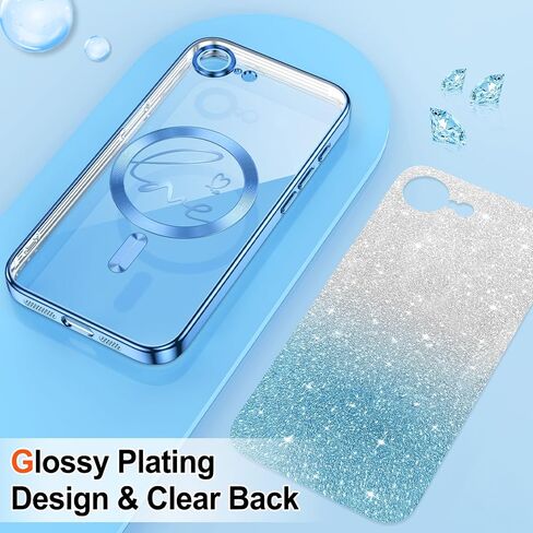 Hython for iPhone 16 Pro Case Glitter, Compatible with MagSafe Love Heart Magnetic Clear Phone Cases for Women Girls, Full Camera Protection Sparkle Plating Shockproof Protective Cover, Pink in Saudi Arabia