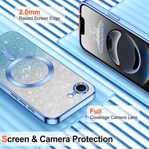 Hython for iPhone 16 Pro Case Glitter, Compatible with MagSafe Love Heart Magnetic Clear Phone Cases for Women Girls, Full Camera Protection Sparkle Plating Shockproof Protective Cover, Pink in Saudi Arabia