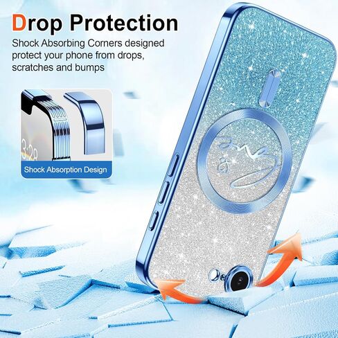 Hython for iPhone 16 Pro Case Glitter, Compatible with MagSafe Love Heart Magnetic Clear Phone Cases for Women Girls, Full Camera Protection Sparkle Plating Shockproof Protective Cover, Pink in Saudi Arabia