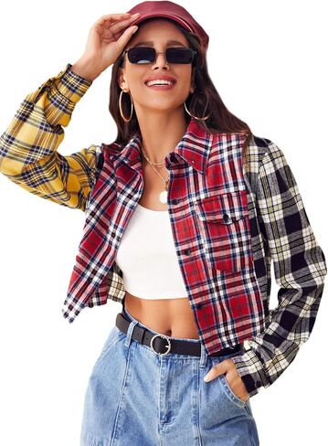 SweatyRocks النساء اللطيف اللطيف بلوك طويل الأكمام قمم محصول منقوشة زر أسفل بلوزة in Saudi Arabia