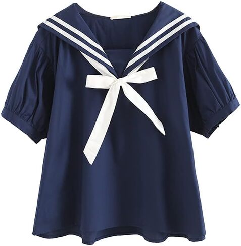 Baimore Women's Fashion Navy Twlar Blouse Bow Knot Short Sumbed Summer Summer Dressy Dressive Dression in Kuwait
