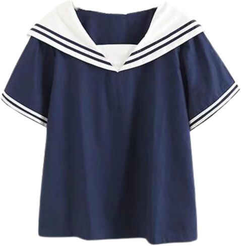 BAIMORE Women‘s Fashion Navy Collar Blouse Bow Knot Short Sleeve Striped Summer Casual Loose Shirt in Kuwait