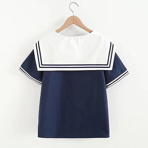 BAIMORE Women‘s Fashion Navy Collar Blouse Bow Knot Short Sleeve Striped Summer Casual Loose Shirt in Kuwait