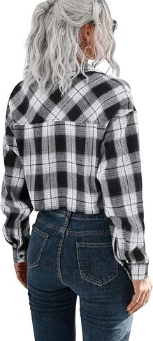 SweatyRocks Women's Cute Color Block Long Sleeve Crop Tops Plaid Button Down Blouse in Saudi Arabia