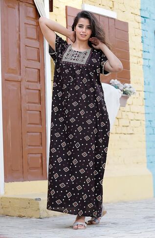 Women's Cotton Printed Nighty Night Gown Combo Maxi | Fits Upto M-XXL (Pack of 2) in Saudi Arabia