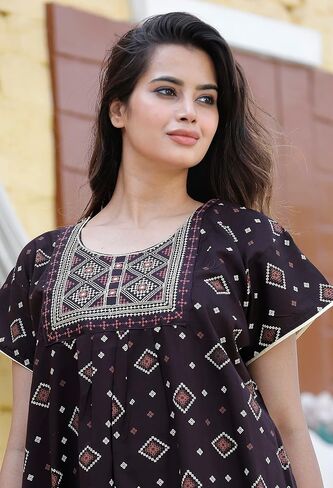 Women's Cotton Printed Nighty Night Gown Combo Maxi | Fits Upto M-XXL (Pack of 2) in Saudi Arabia
