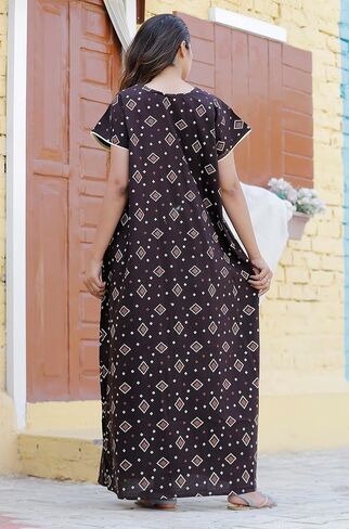 Women's Cotton Printed Nighty Night Gown Combo Maxi | Fits Upto M-XXL (Pack of 2) in Saudi Arabia
