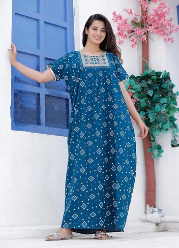 Women's Cotton Printed Nighty Night Gown Combo Maxi | Fits Upto M-XXL (Pack of 2) in Saudi Arabia