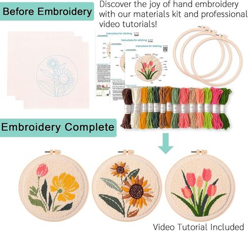 REEWISLY Punch Needle Embroidery Starter Kits for Beginners Cute Cartoon.3Ps Embroidery Hoops,Color Threads,Instructions and Needles,DIY Adults Embroidery, Video Teaching in Saudi Arabia