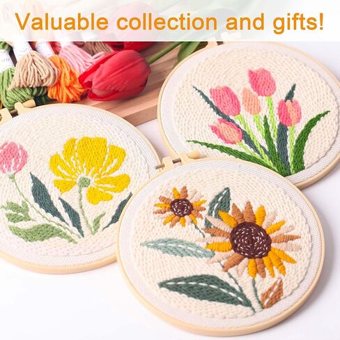 REEWISLY Punch Needle Embroidery Starter Kits for Beginners Cute Cartoon.3Ps Embroidery Hoops,Color Threads,Instructions and Needles,DIY Adults Embroidery, Video Teaching in Saudi Arabia