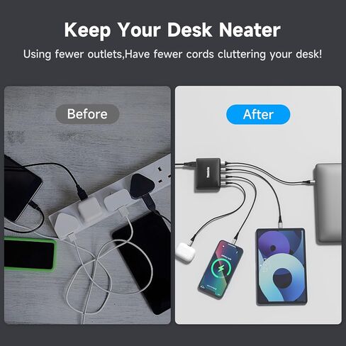 170W GaN Pro USB C Charging Station | 8-Port Desktop Power Hub (7xUSB-C PD3.0 + QC4.0 USB-A) | Smart Charger for MacBook Pro M3 Max | ETL/FCC Certified with Dynamic Power Allocation in Saudi Arabia